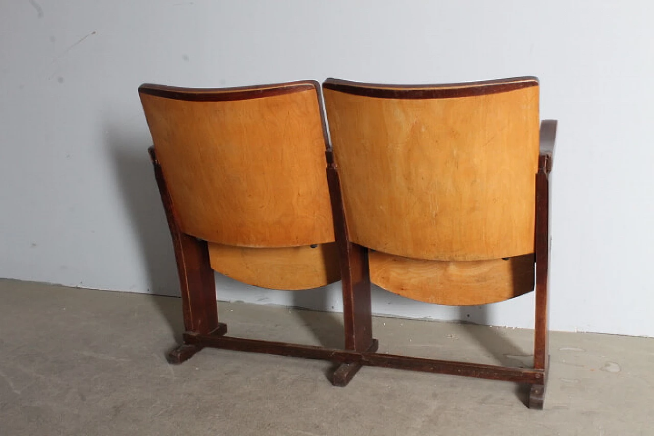 Pair of two-tone wood cinema armchairs, 1950s 9