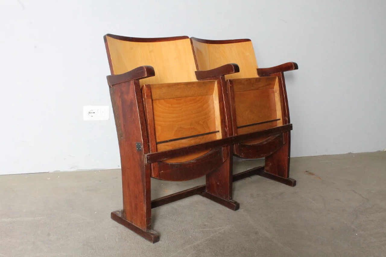 Pair of two-tone wood cinema armchairs, 1950s 10