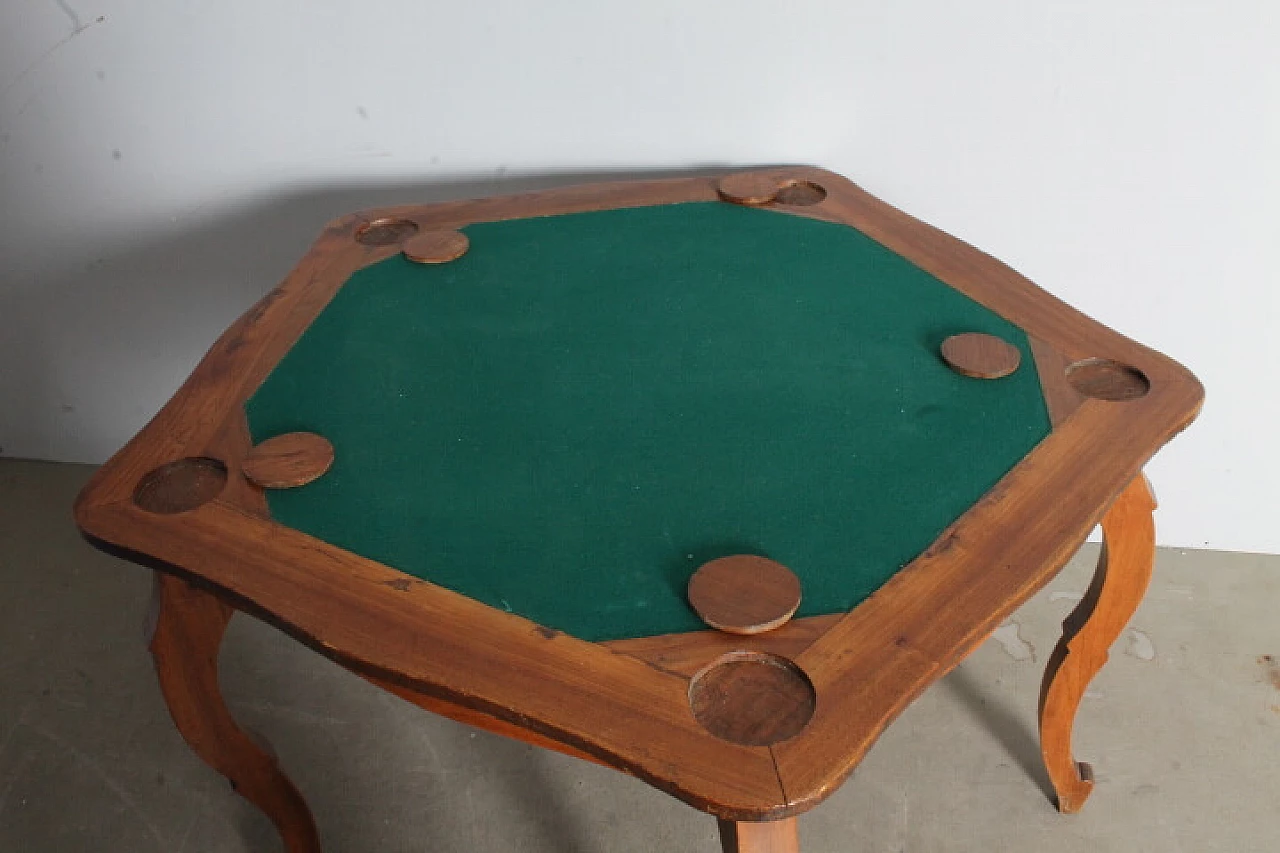 Tavolo da gioco Art Decò in olmo e panno verde, anni '40 6