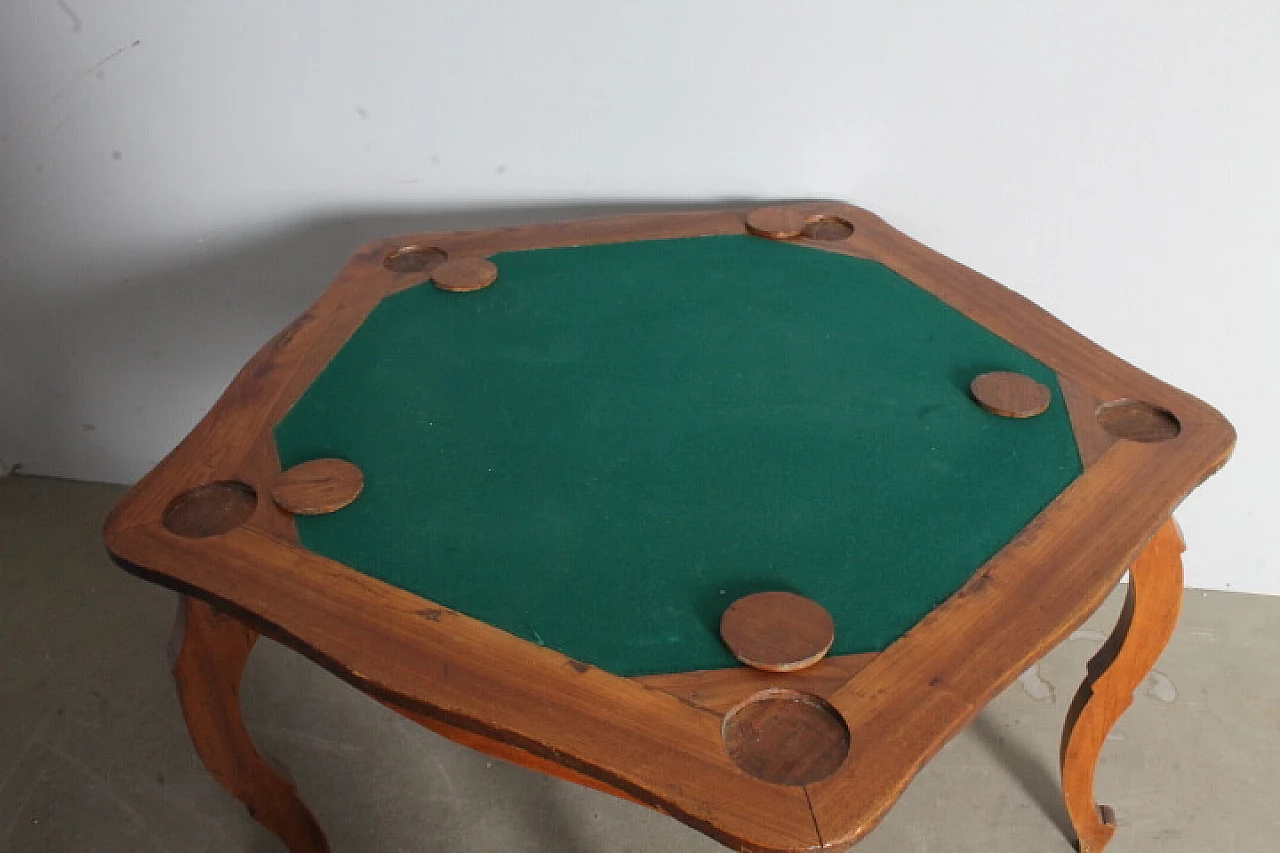 Tavolo da gioco Art Decò in olmo e panno verde, anni '40 7