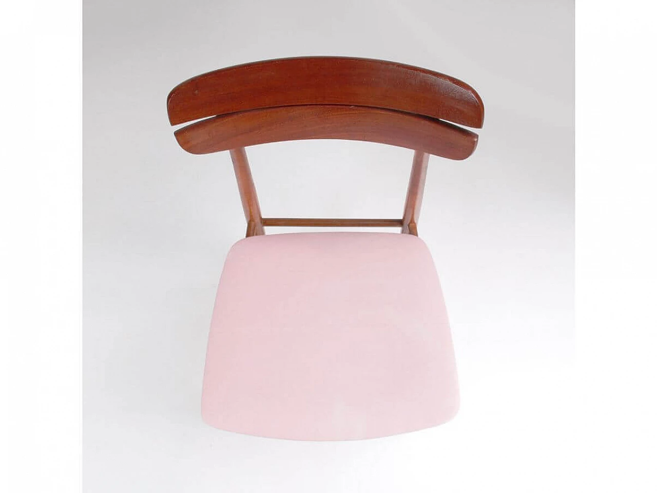 4 Chairs in wood and pink fabric, 1960s 6