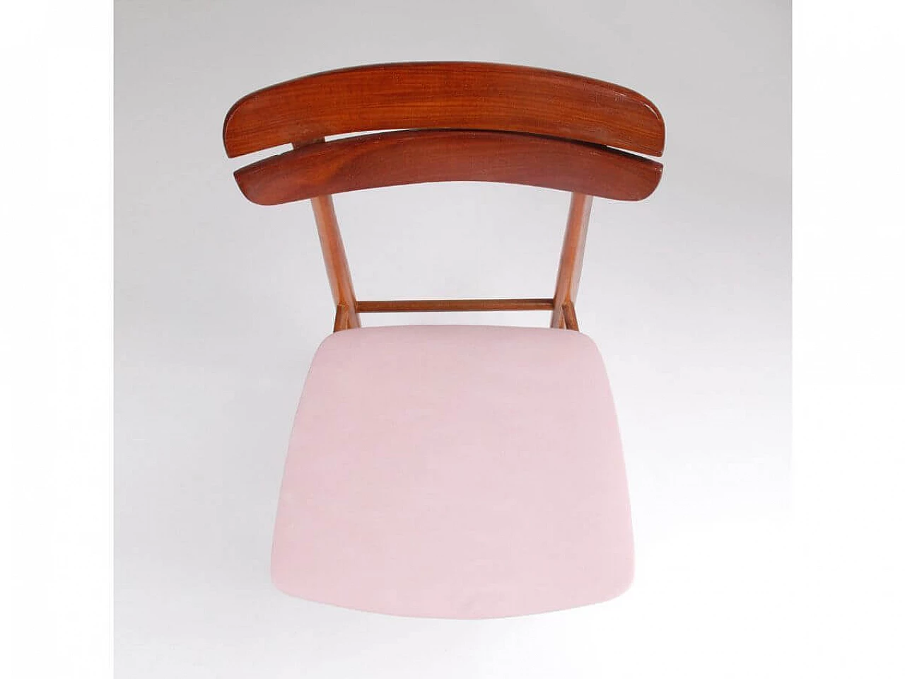 4 Chairs in wood and pink fabric, 1960s 7