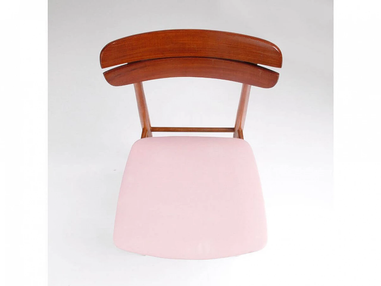 4 Chairs in wood and pink fabric, 1960s 8