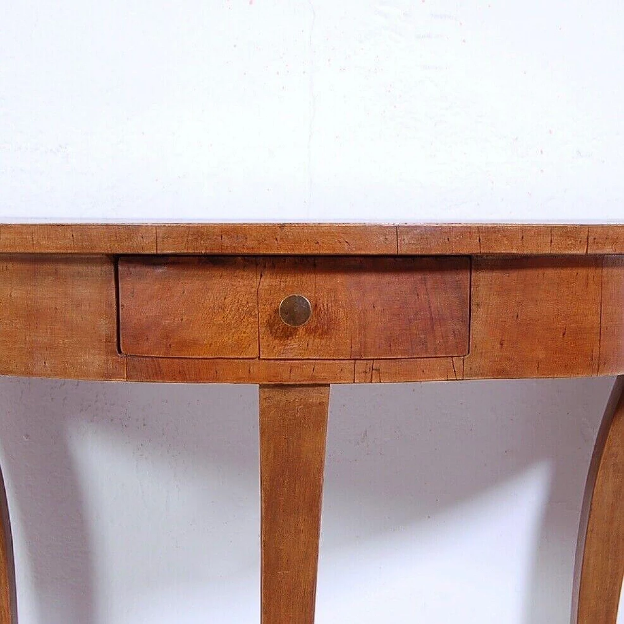 Walnut-root crescent-shaped console table with sabre legs, early 20th century 6