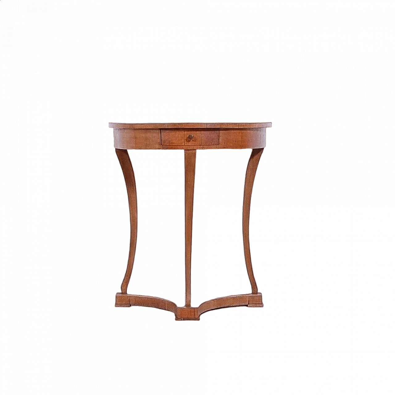 Walnut-root crescent-shaped console table with sabre legs, early 20th century 15