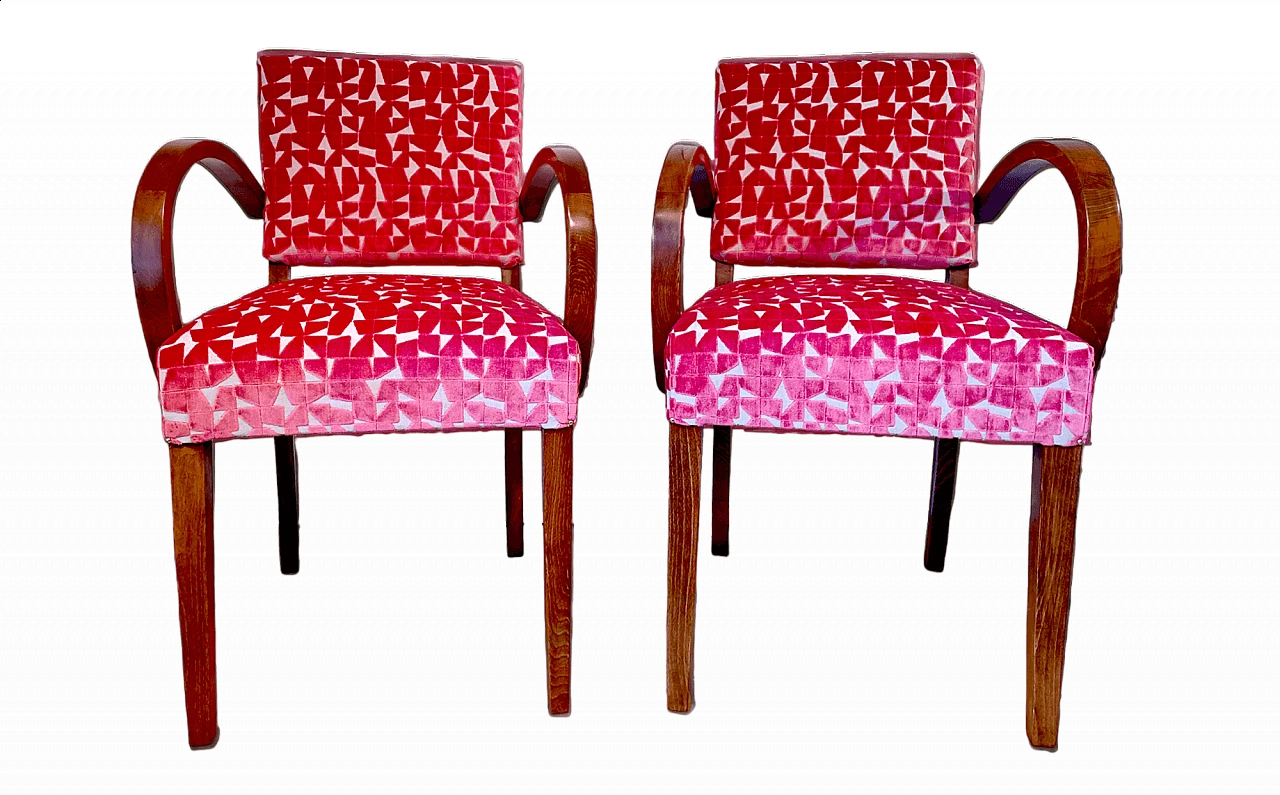 Pair of French solid wood and fabric armchairs, 1930s 7