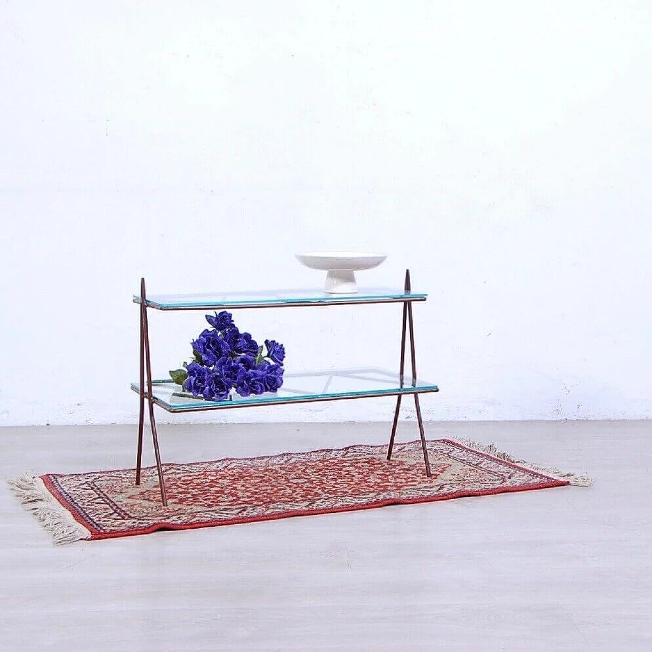 Iron coffee table with double glass top, 1950s 1