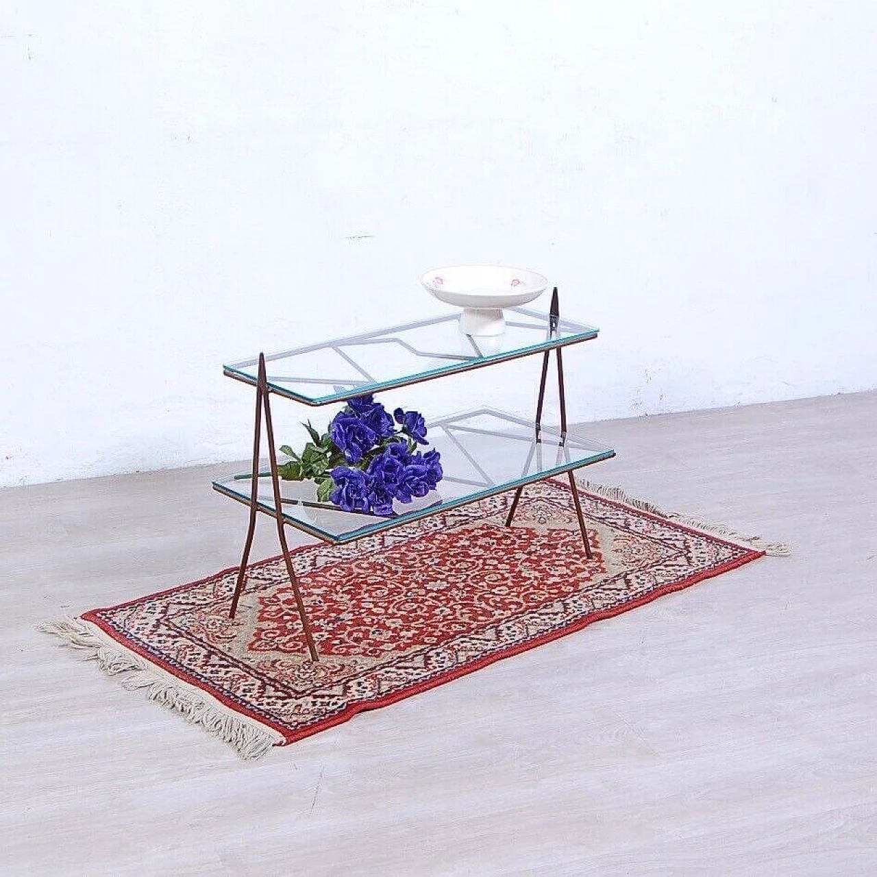 Iron coffee table with double glass top, 1950s 2