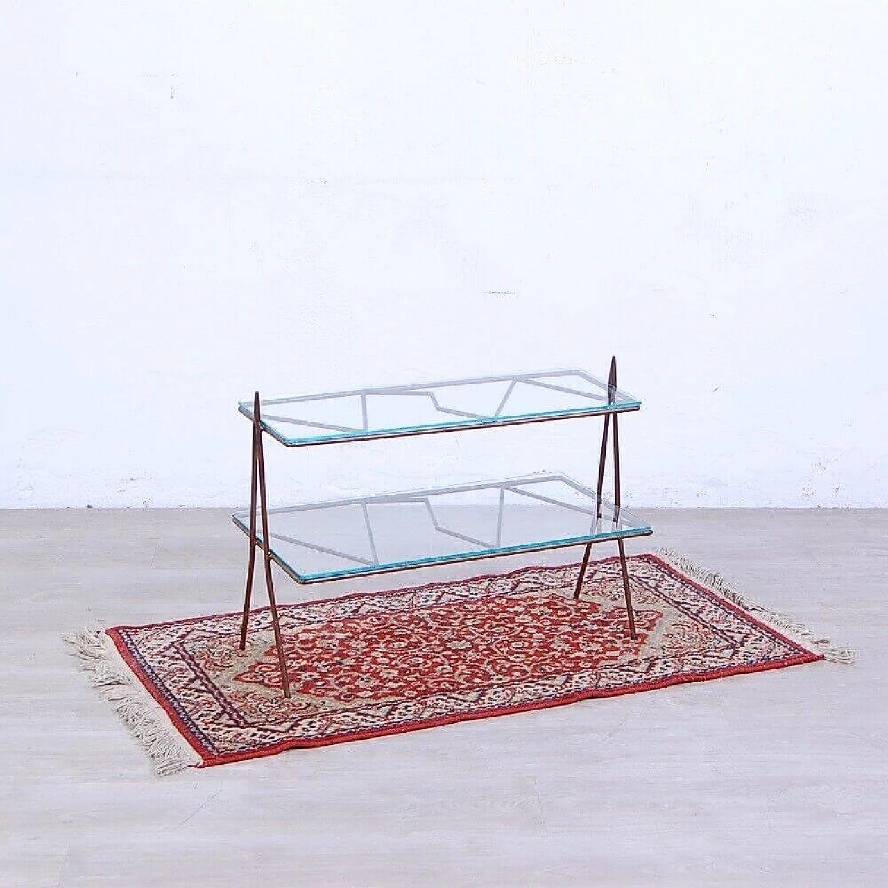 Iron coffee table with double glass top, 1950s 3