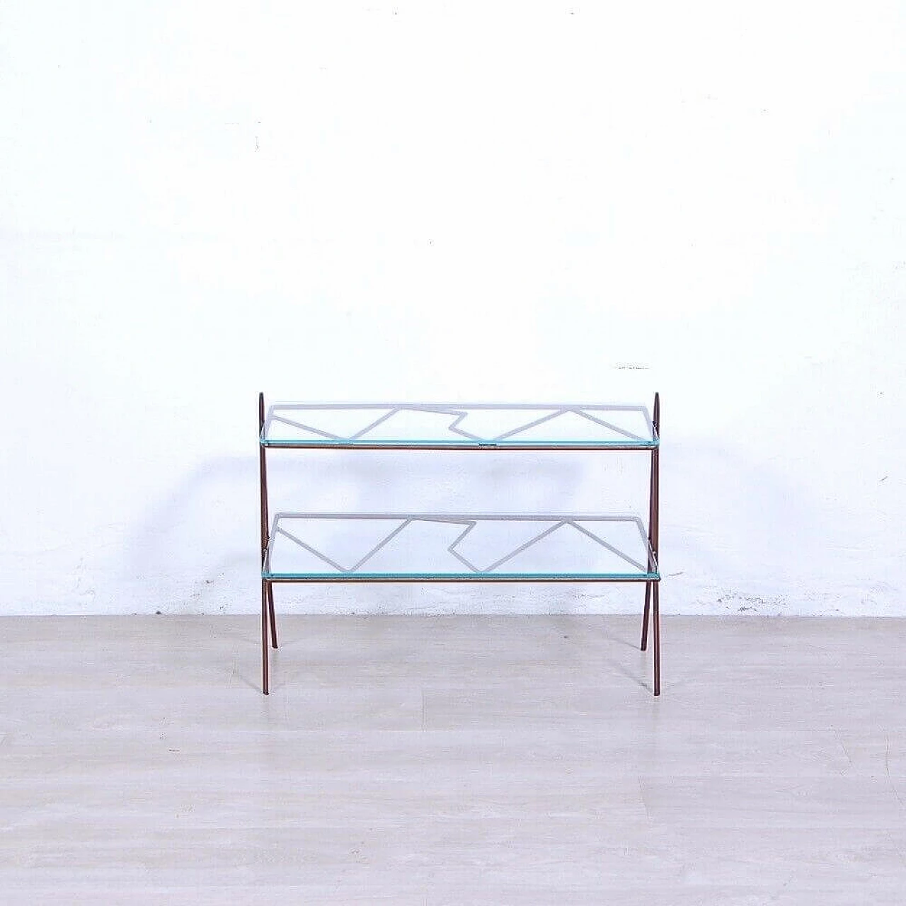 Iron coffee table with double glass top, 1950s 5