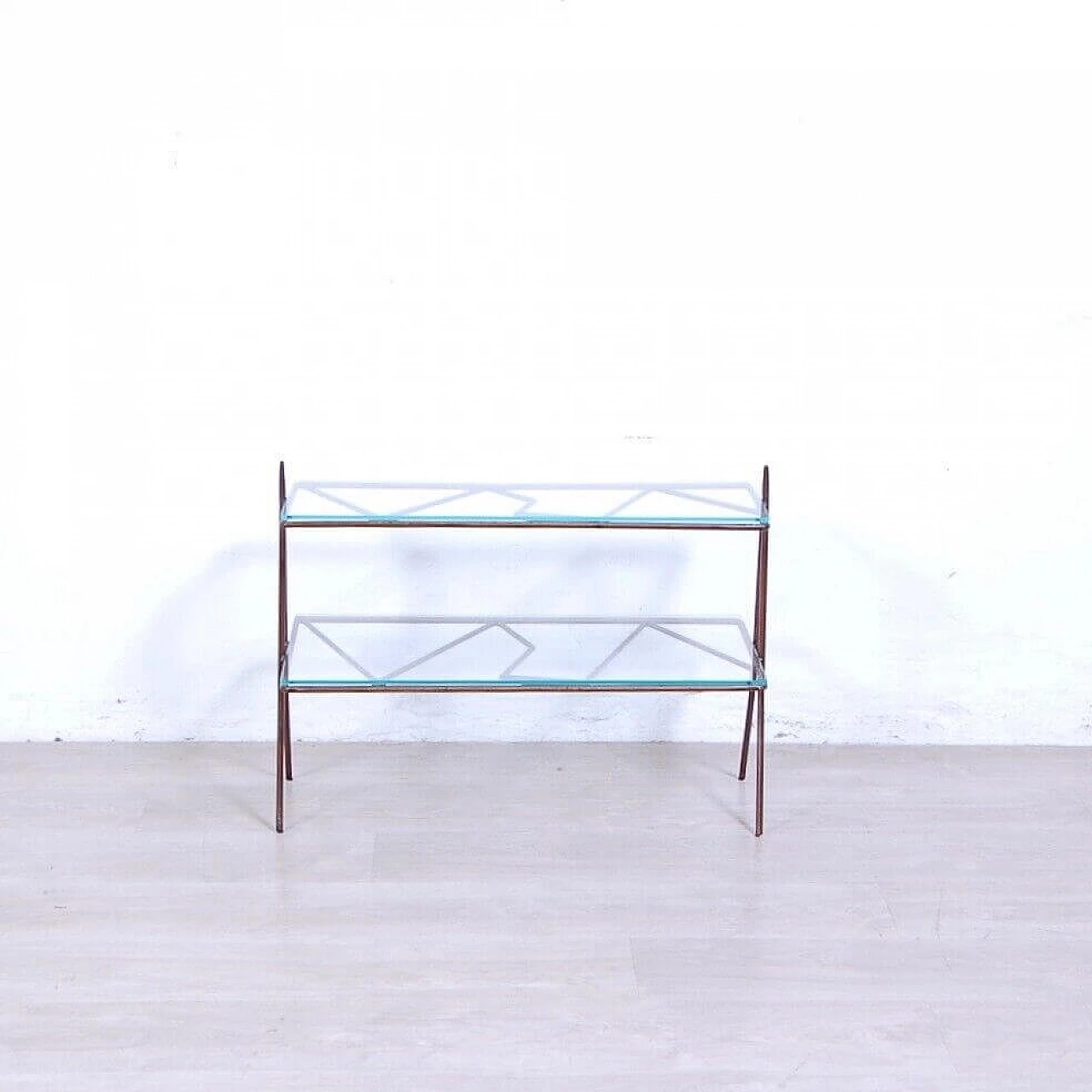 Iron coffee table with double glass top, 1950s 8