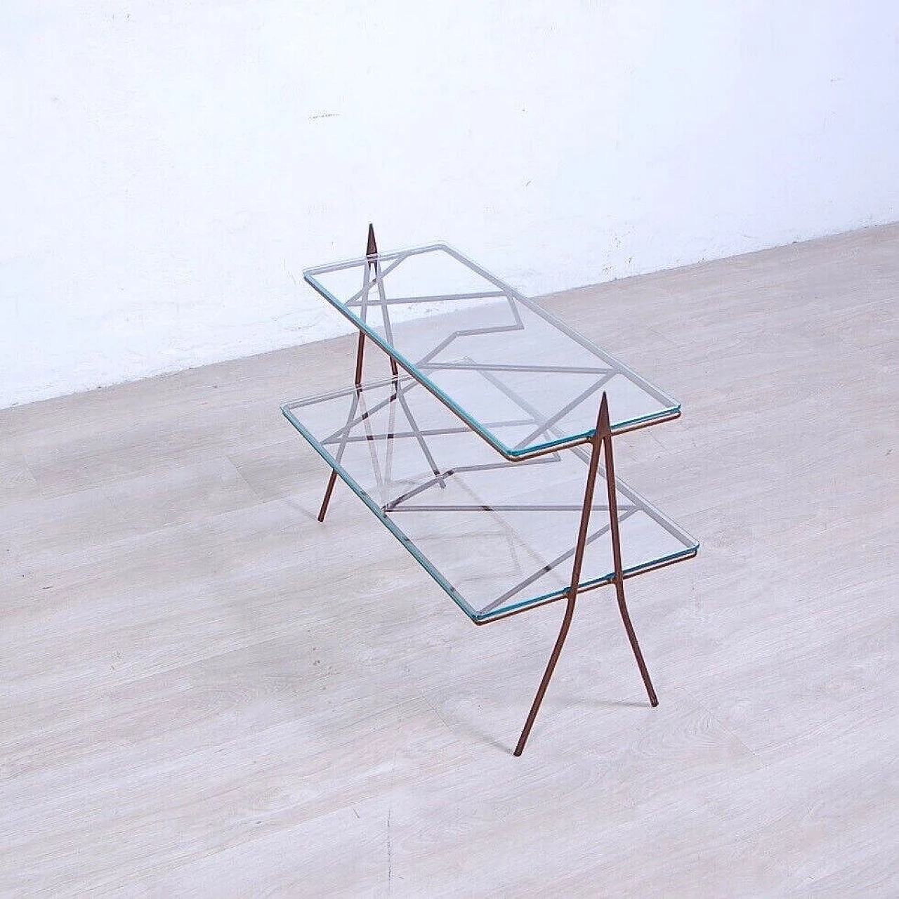 Iron coffee table with double glass top, 1950s 11