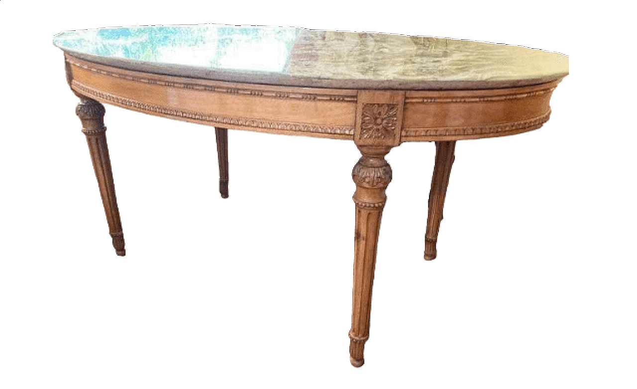 Oval walnut table with marble top, early 20th century 5