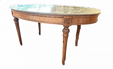 Oval walnut table with marble top, early 20th century