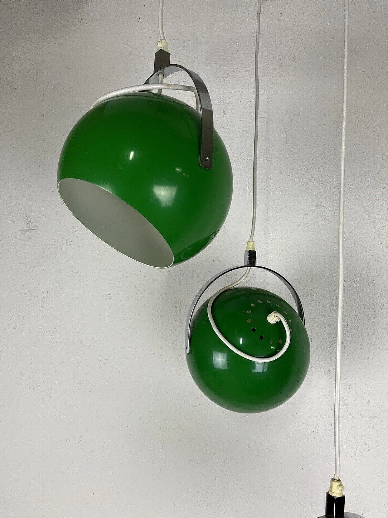 Lampadario in metallo cromato e verde di Reggiani Illuminazione, anni '70 1