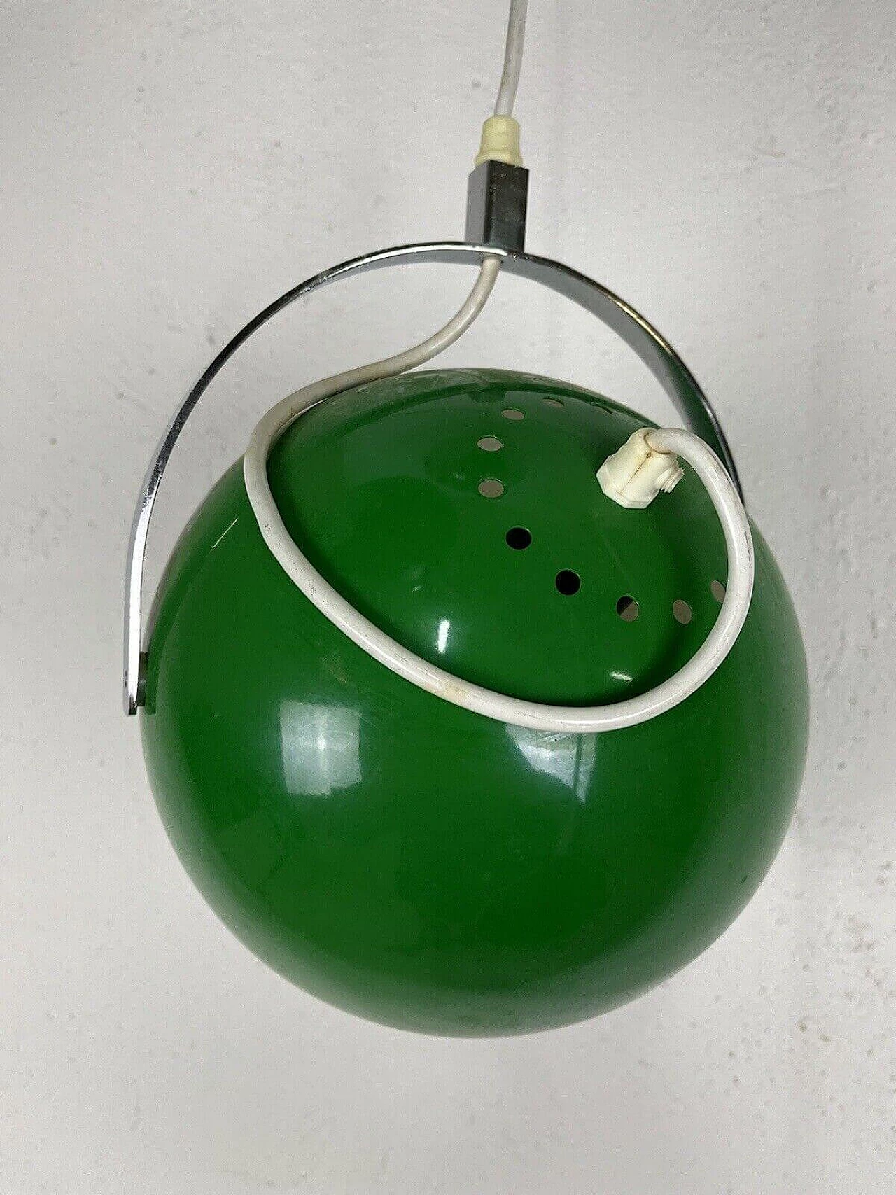 Lampadario in metallo cromato e verde di Reggiani Illuminazione, anni '70 3