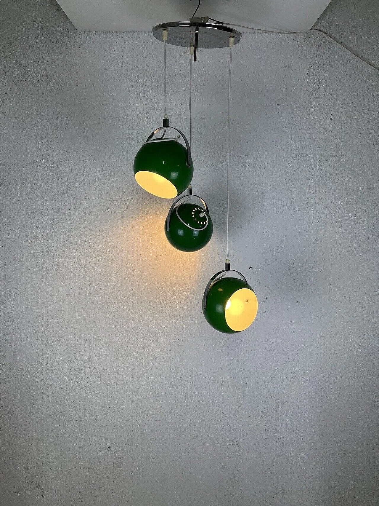 Lampadario in metallo cromato e verde di Reggiani Illuminazione, anni '70 6