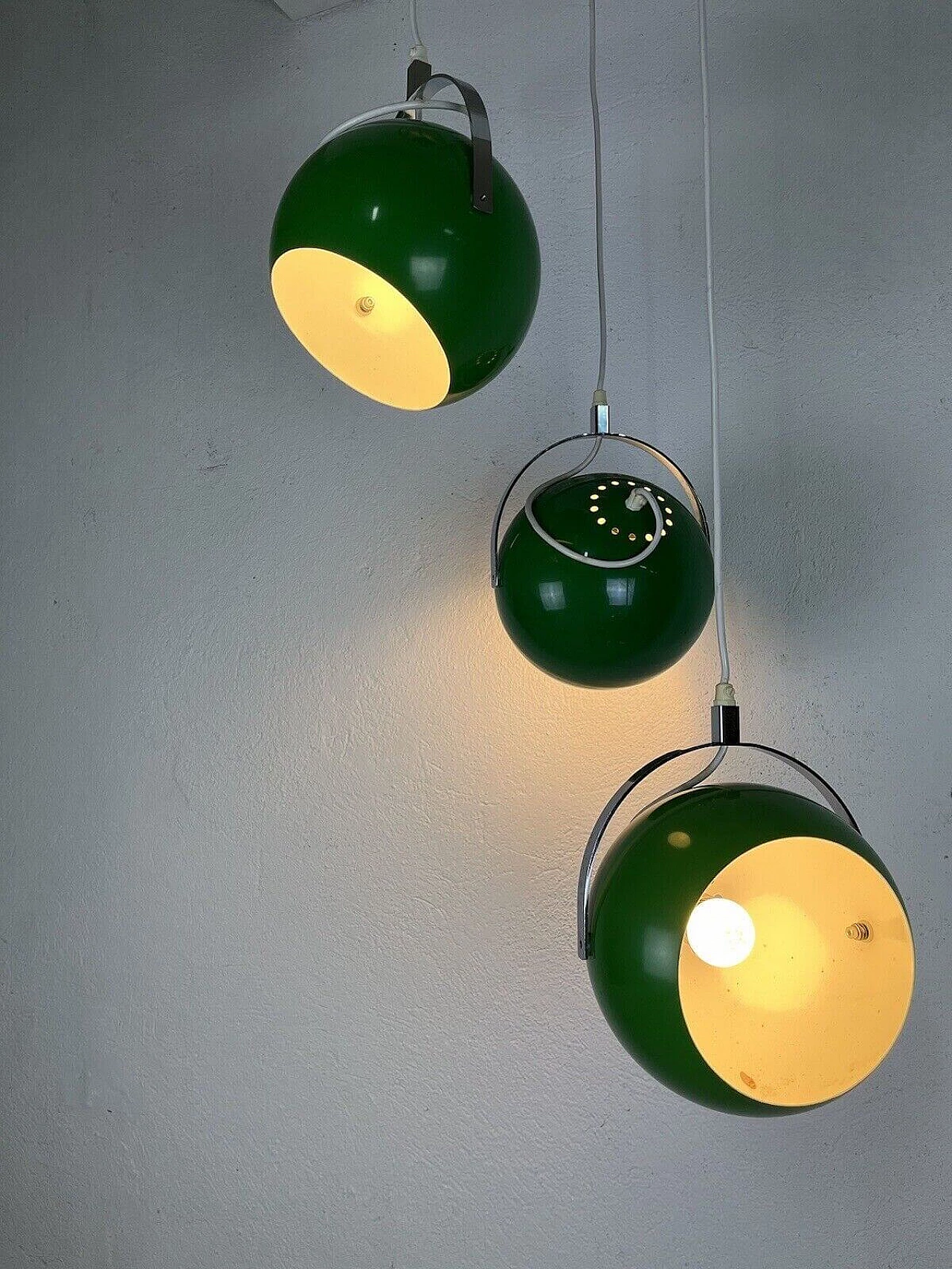 Lampadario in metallo cromato e verde di Reggiani Illuminazione, anni '70 8