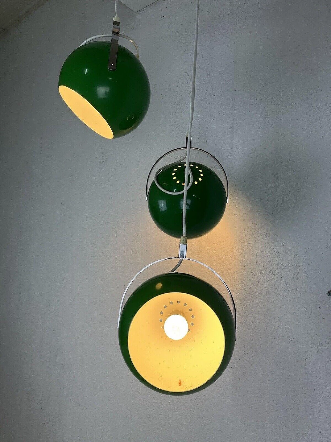 Lampadario in metallo cromato e verde di Reggiani Illuminazione, anni '70 9