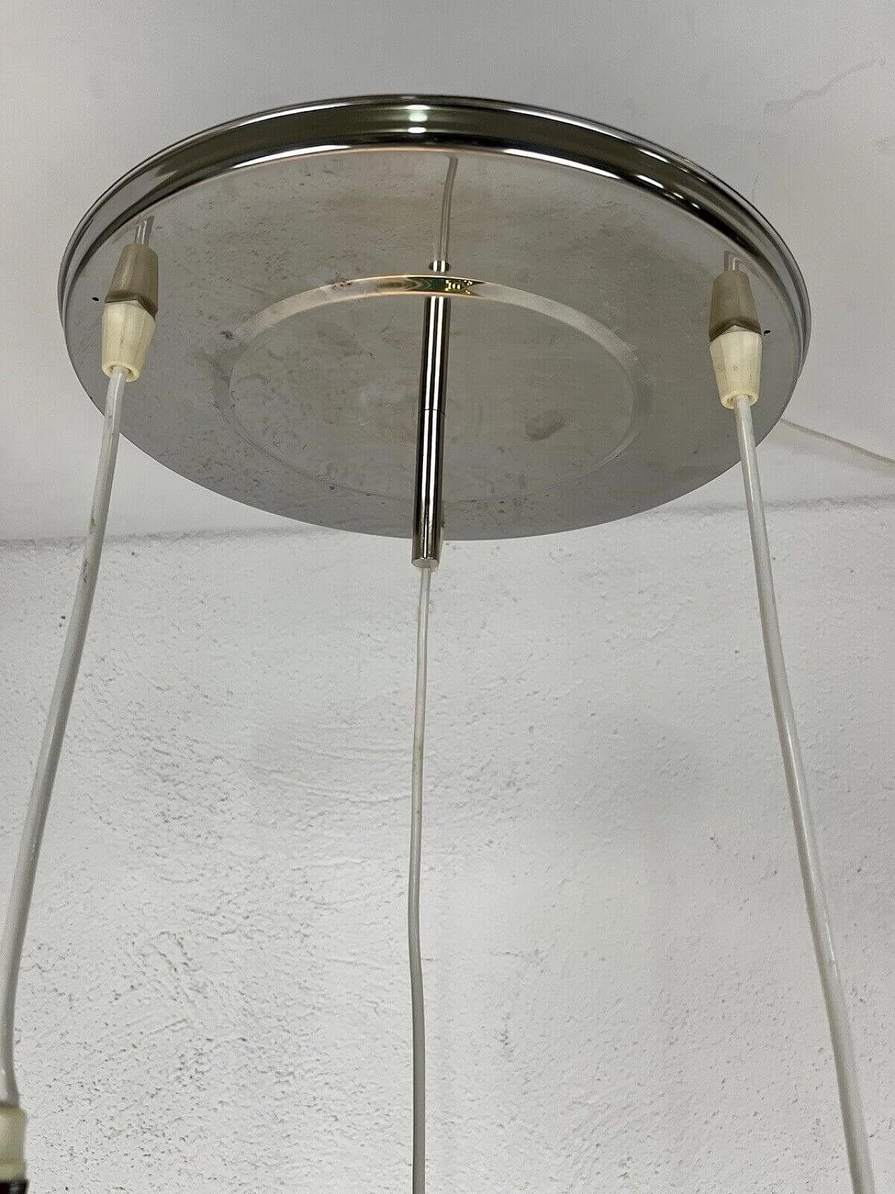 Lampadario in metallo cromato e verde di Reggiani Illuminazione, anni '70 10