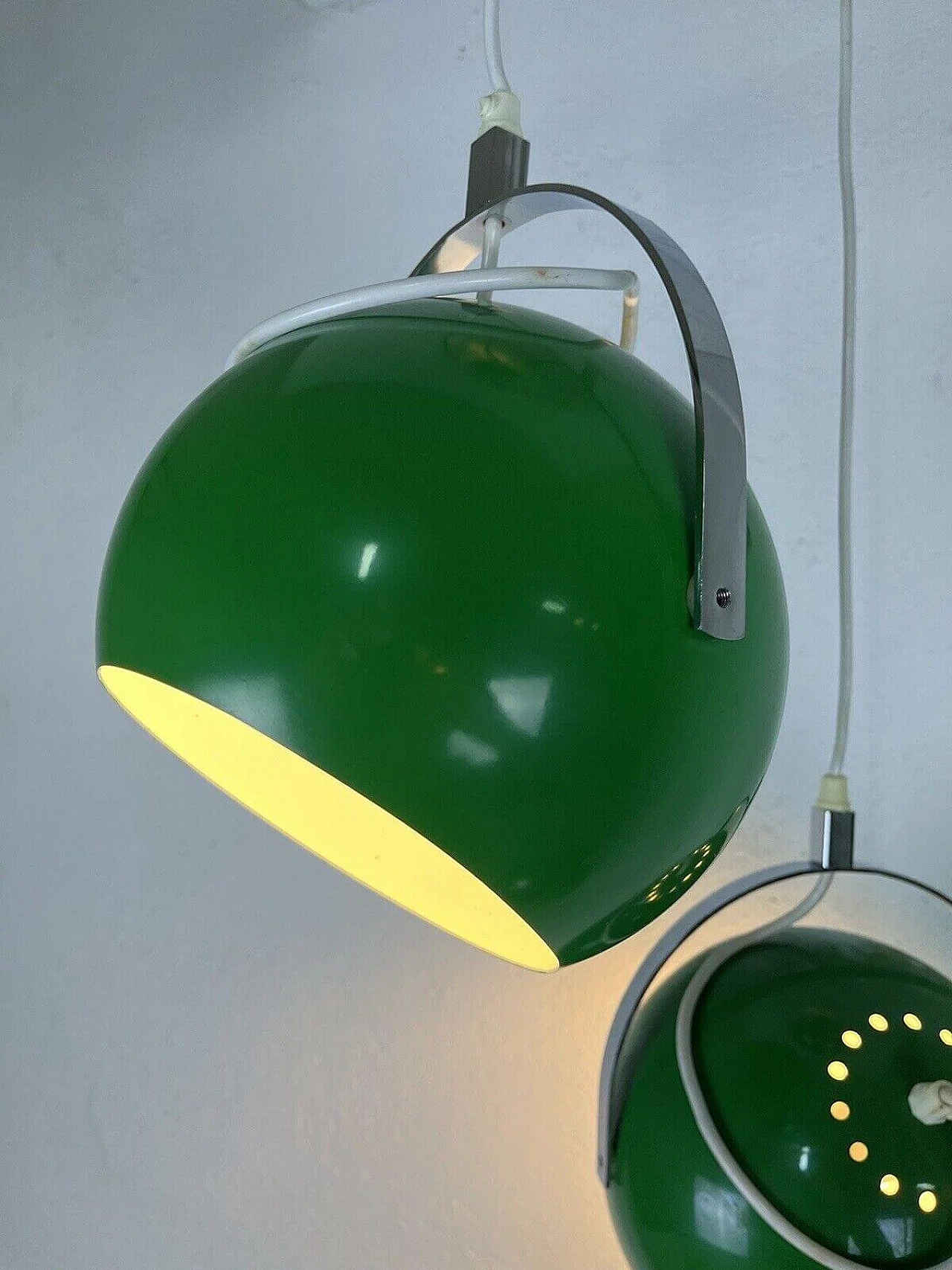 Lampadario in metallo cromato e verde di Reggiani Illuminazione, anni '70 11