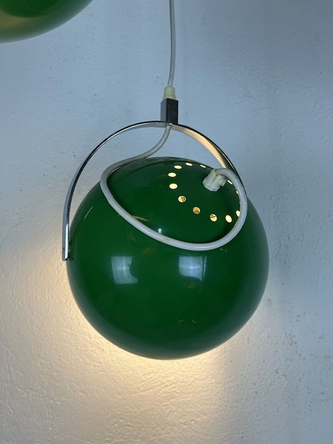 Lampadario in metallo cromato e verde di Reggiani Illuminazione, anni '70 12