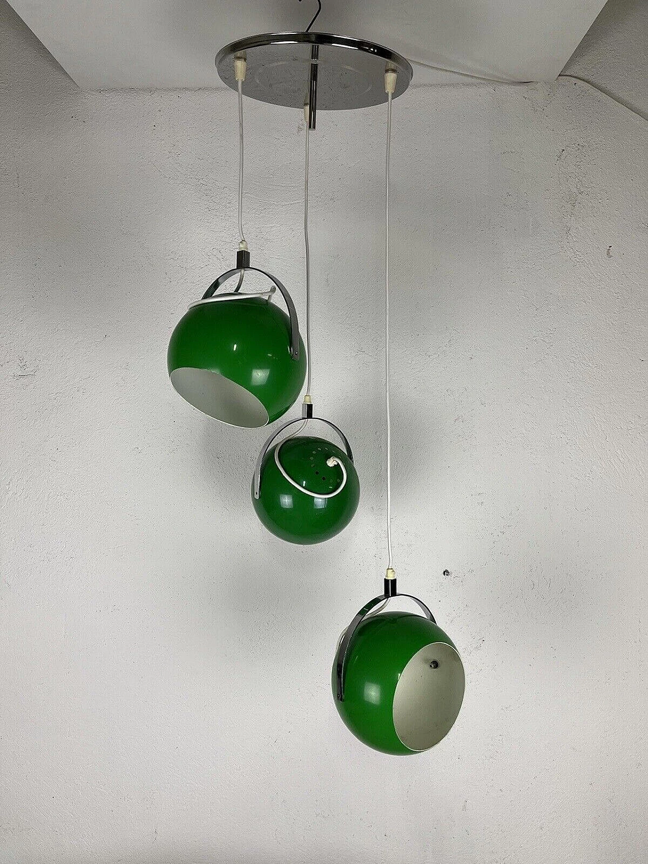 Lampadario in metallo cromato e verde di Reggiani Illuminazione, anni '70 13