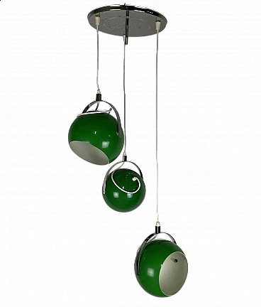 Lampadario in metallo cromato e verde di Reggiani Illuminazione, anni '70