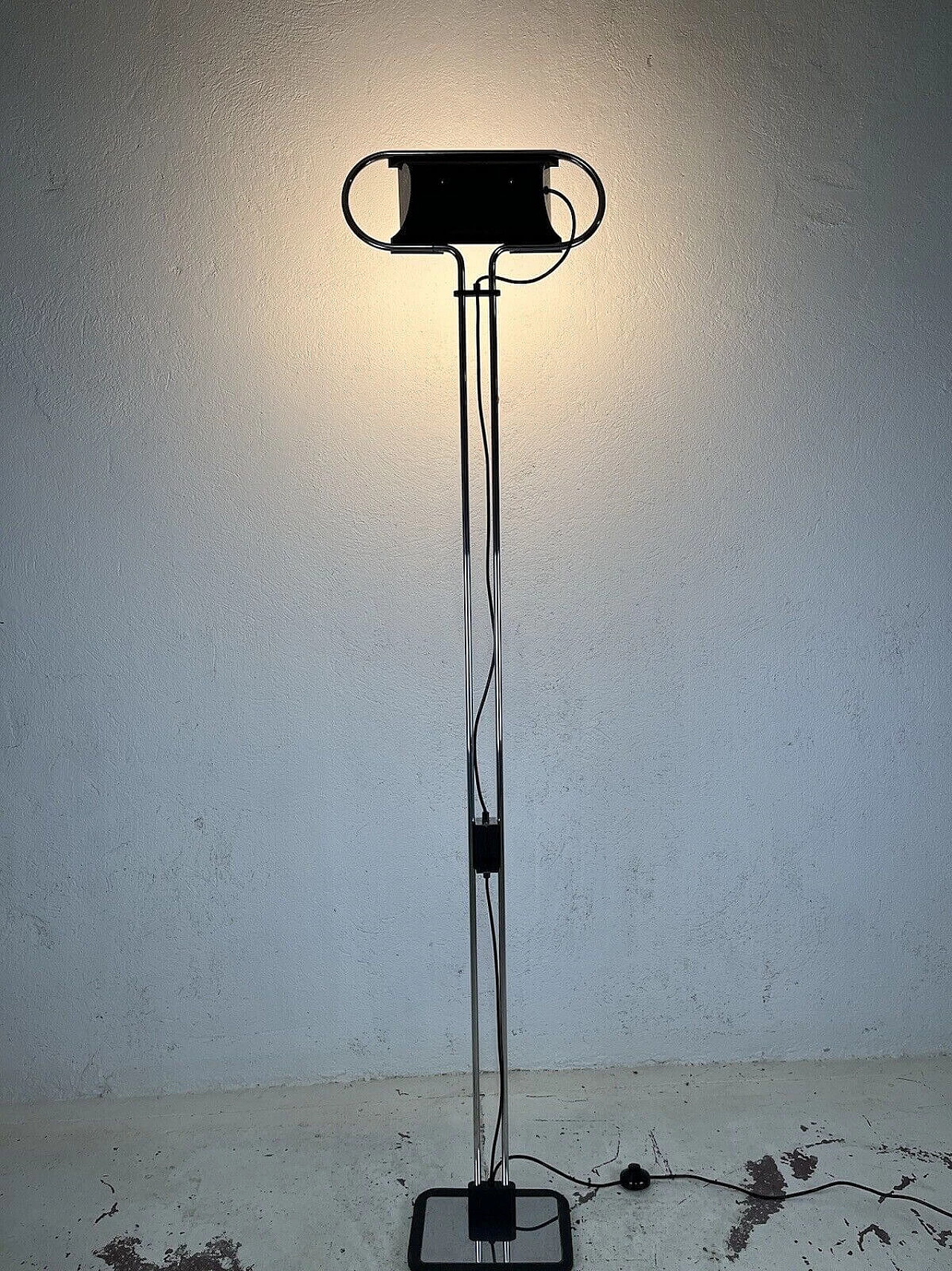 Steel and black varnished metal adjustable floor lamp, 1980s 1