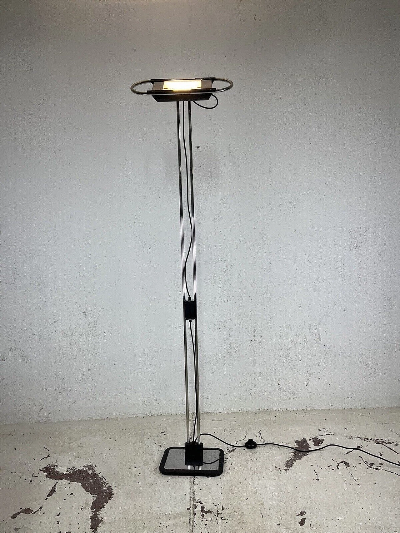 Steel and black varnished metal adjustable floor lamp, 1980s 7