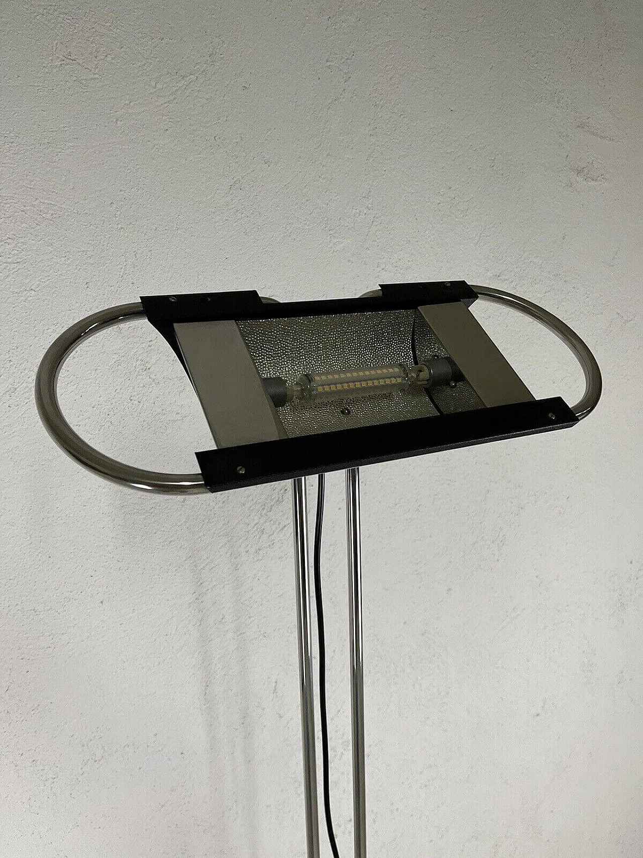 Steel and black varnished metal adjustable floor lamp, 1980s 9