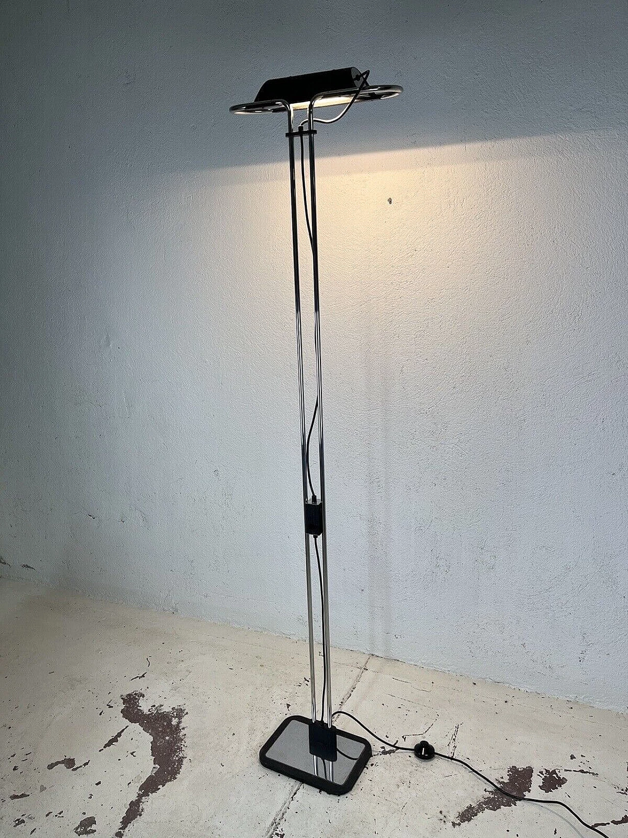 Steel and black varnished metal adjustable floor lamp, 1980s 12