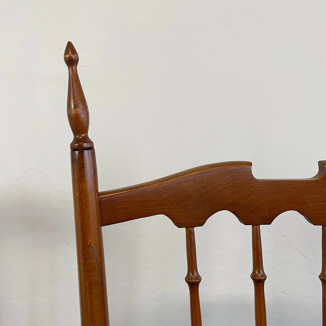 Pair of wooden Chiavarine chairs with blue velvet seat, 1950s 11