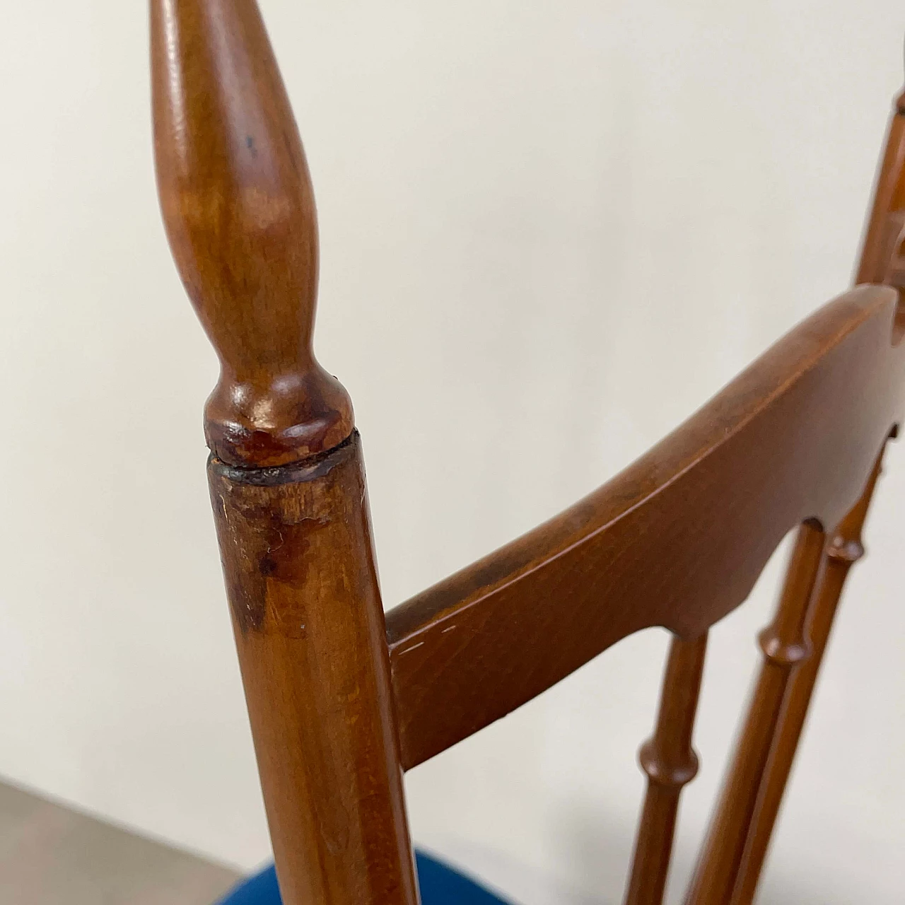 Pair of wooden Chiavarine chairs with blue velvet seat, 1950s 14