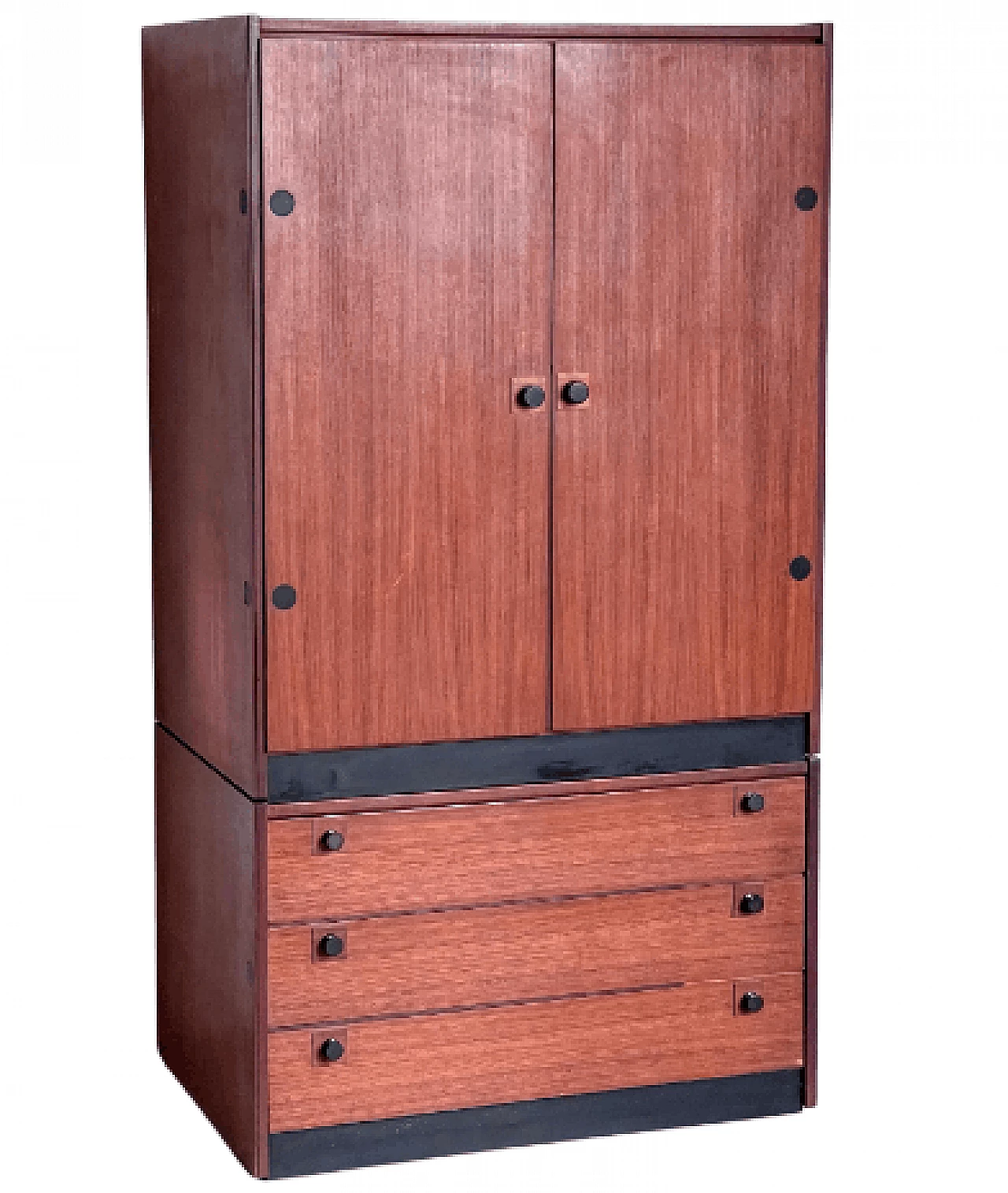 Walnut modular wardrobe with black details, 1970s 1