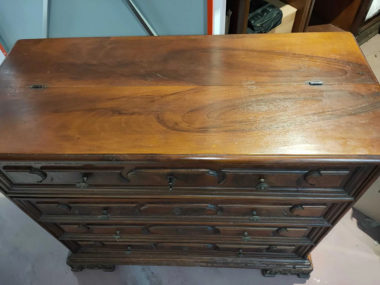 Bergamo Baroque style solid walnut flap desk, 1960s 2