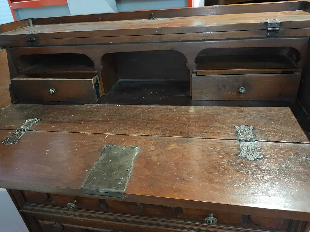 Bergamo Baroque style solid walnut flap desk, 1960s 7