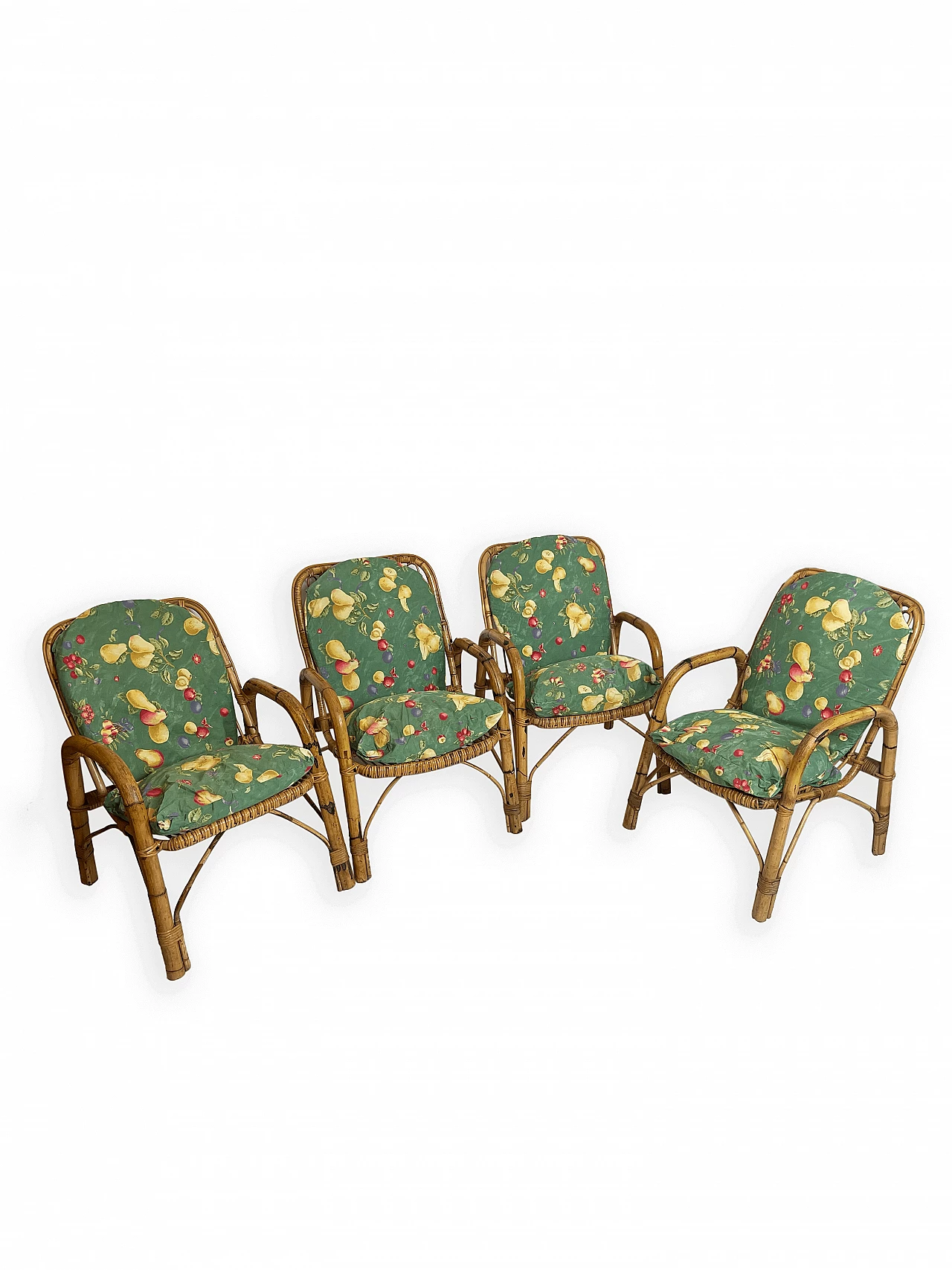 4 Bamboo armchairs with fabric cushions, 1960s 2