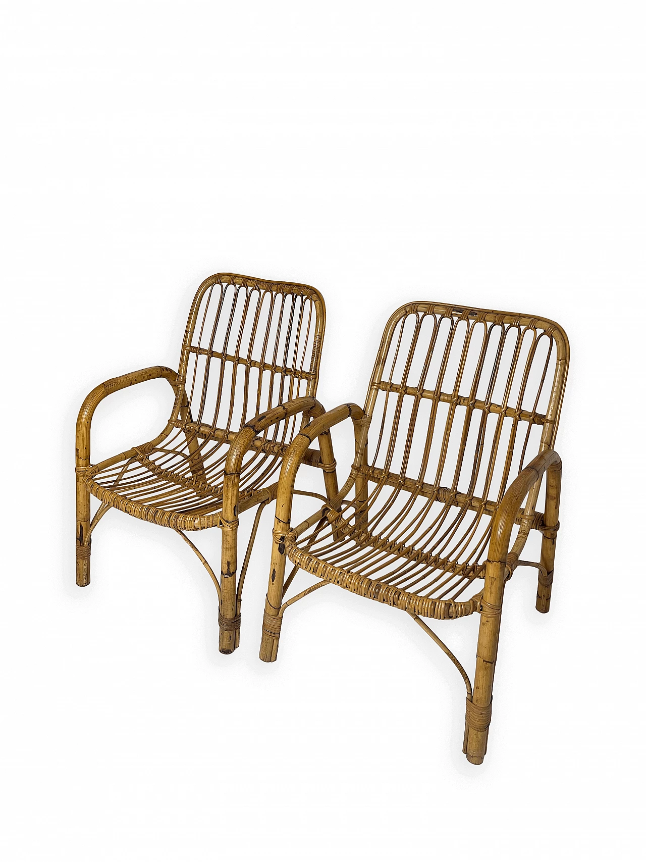 4 Bamboo armchairs with fabric cushions, 1960s 3