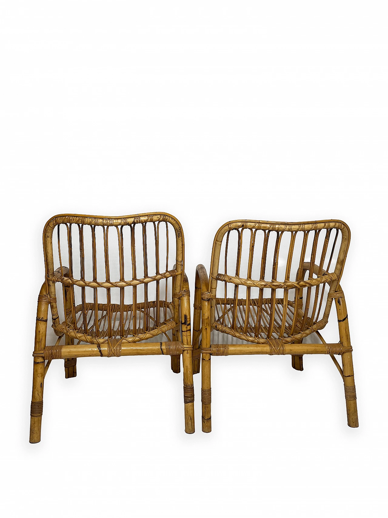 4 Bamboo armchairs with fabric cushions, 1960s 5