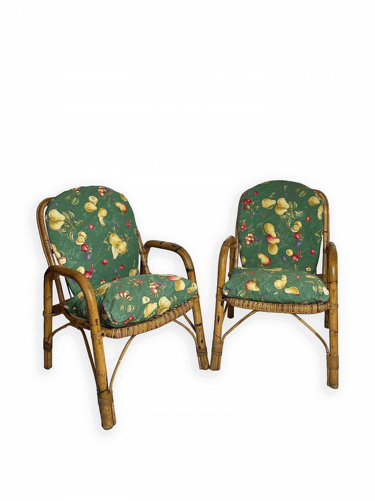 4 Bamboo armchairs with fabric cushions, 1960s 10