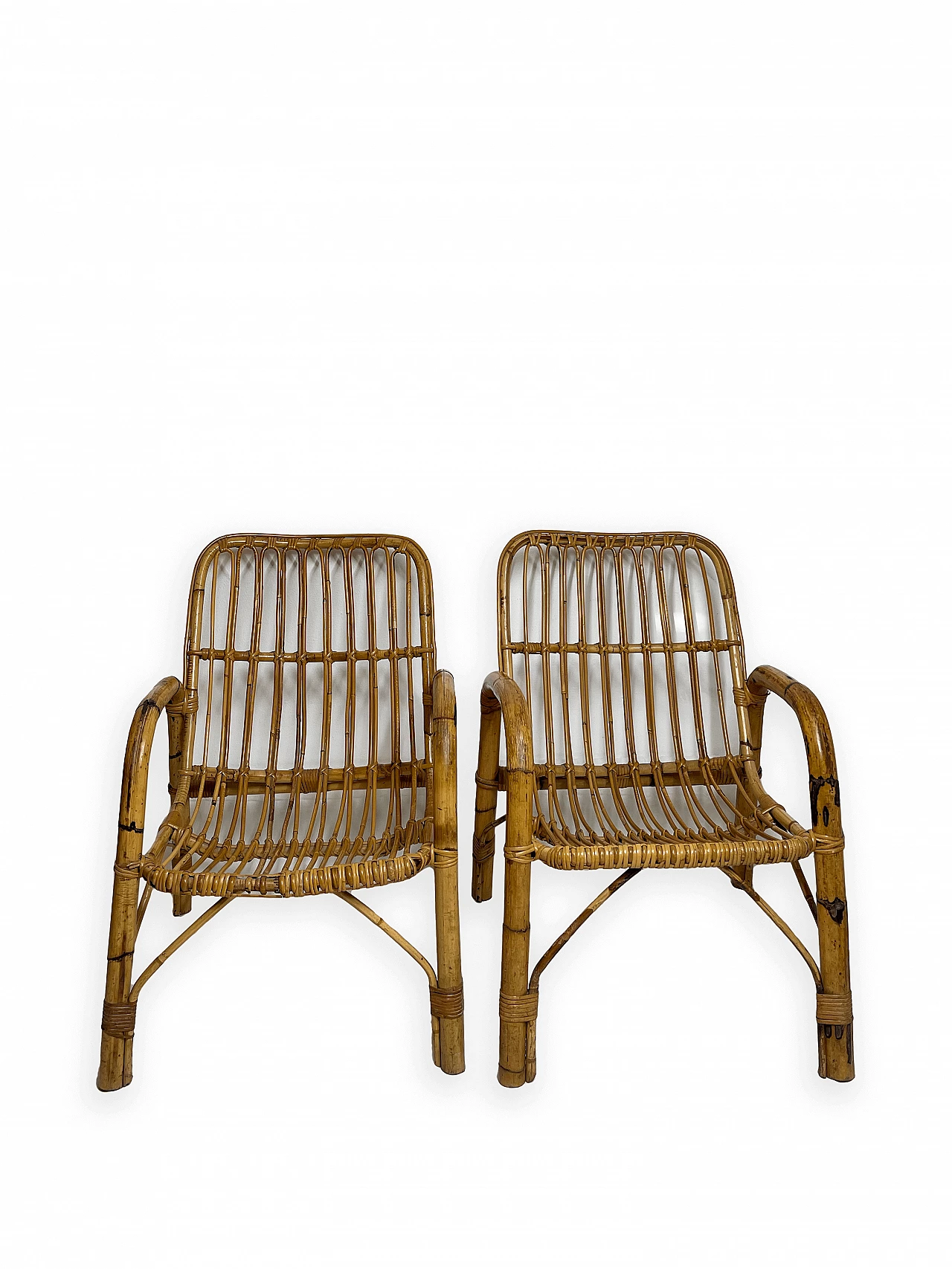 4 Bamboo armchairs with fabric cushions, 1960s 11