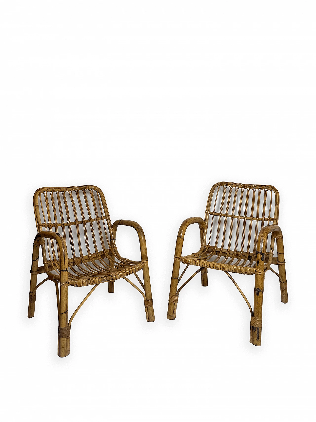 4 Bamboo armchairs with fabric cushions, 1960s 13