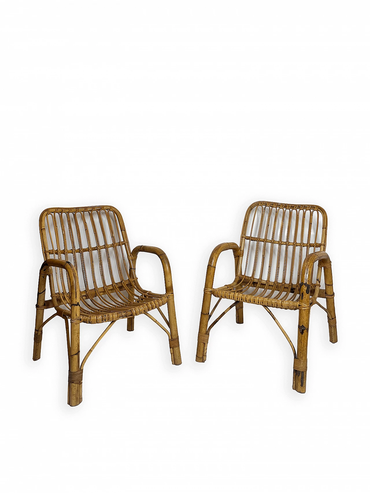 4 Bamboo armchairs with fabric cushions, 1960s 14