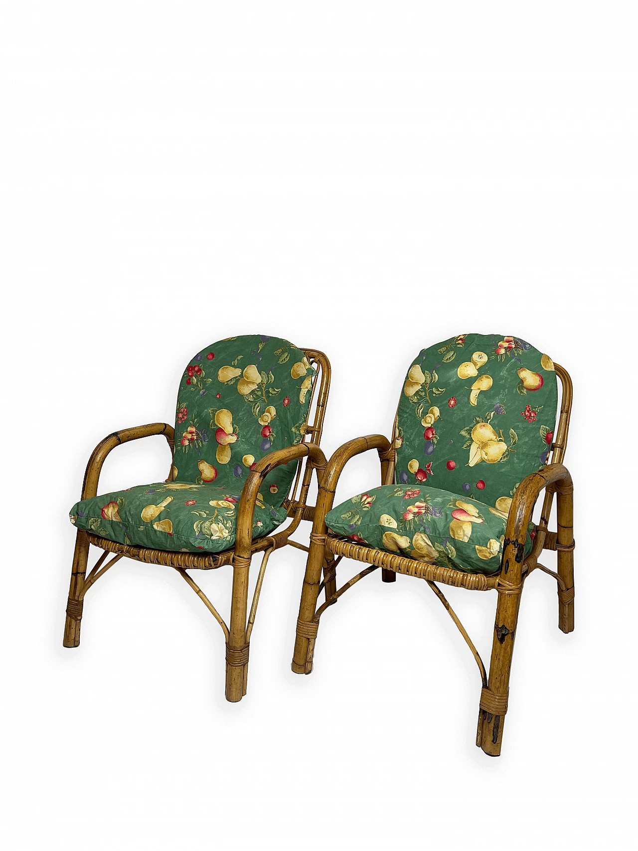 4 Bamboo armchairs with fabric cushions, 1960s 15