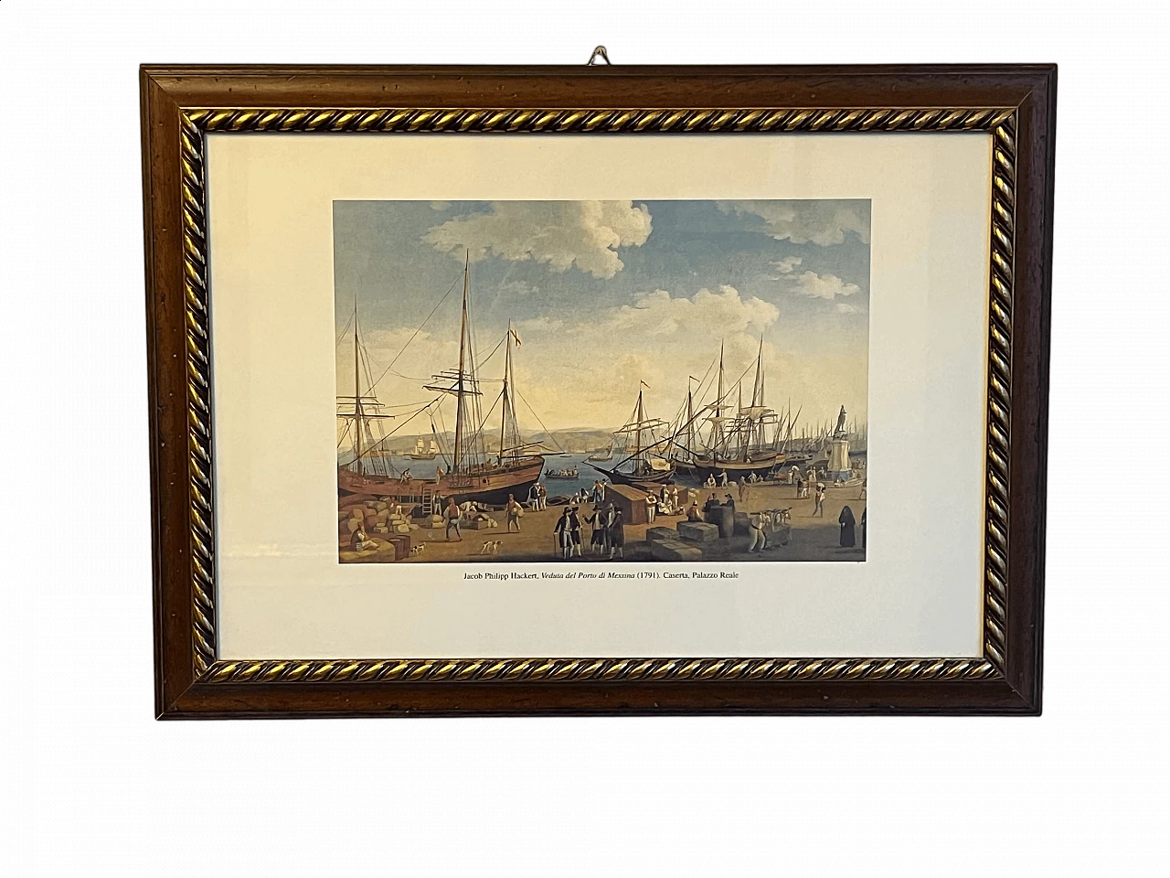 Port of Messina, reproduction of Jacob Philipp Hackert, color print, 1950s 6