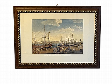 Port of Messina, reproduction of Jacob Philipp Hackert, color print, 1950s