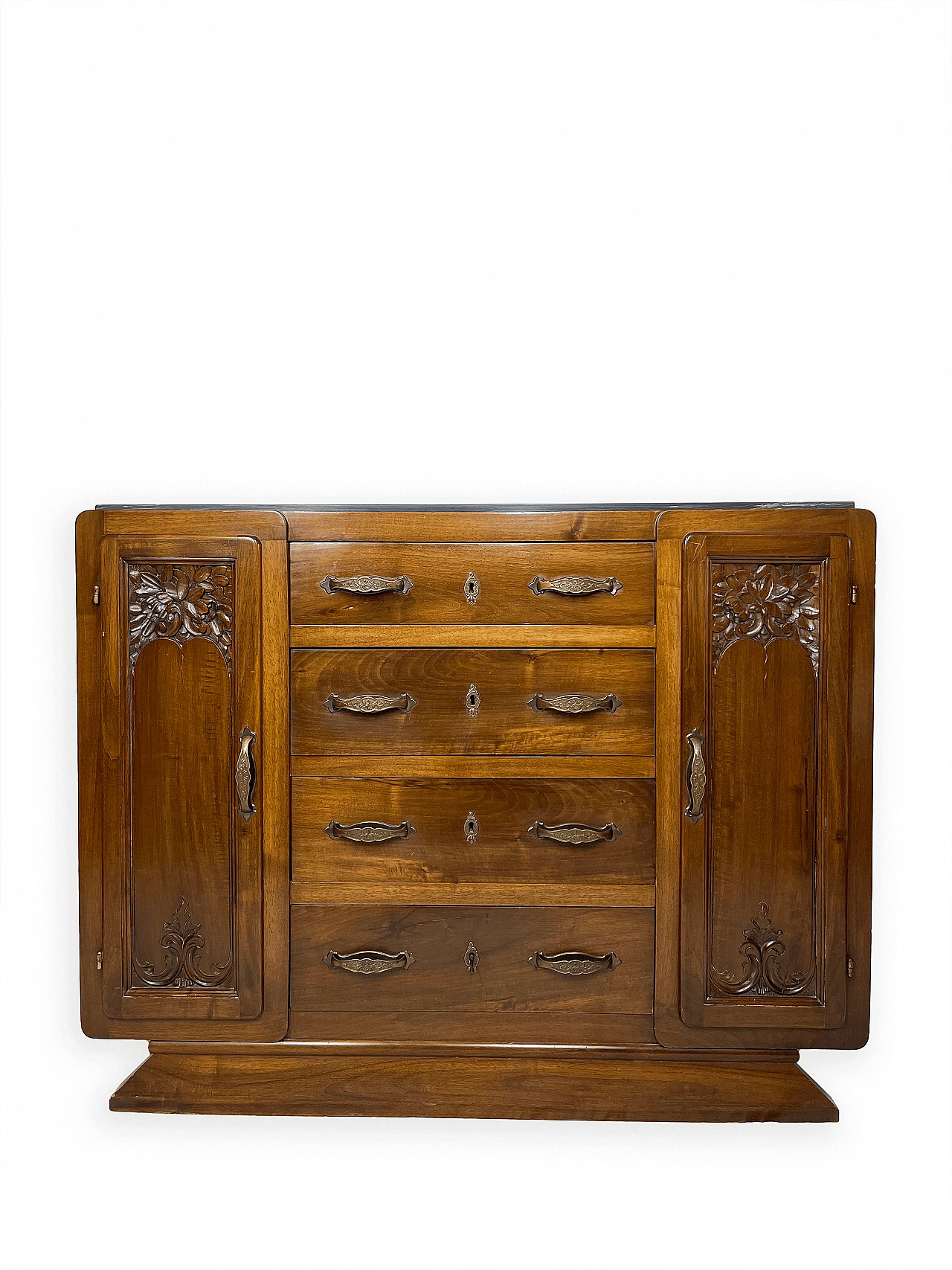 Piedmontese carved walnut and black marble sideboard, early 20th century 1