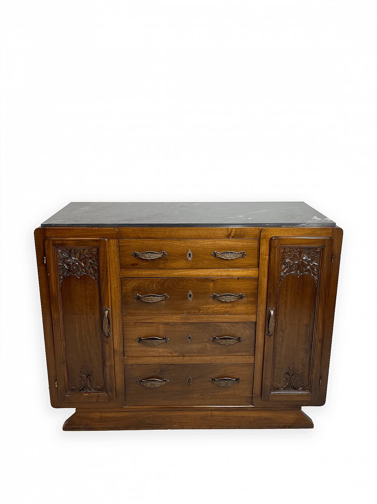 Piedmontese carved walnut and black marble sideboard, early 20th century 2