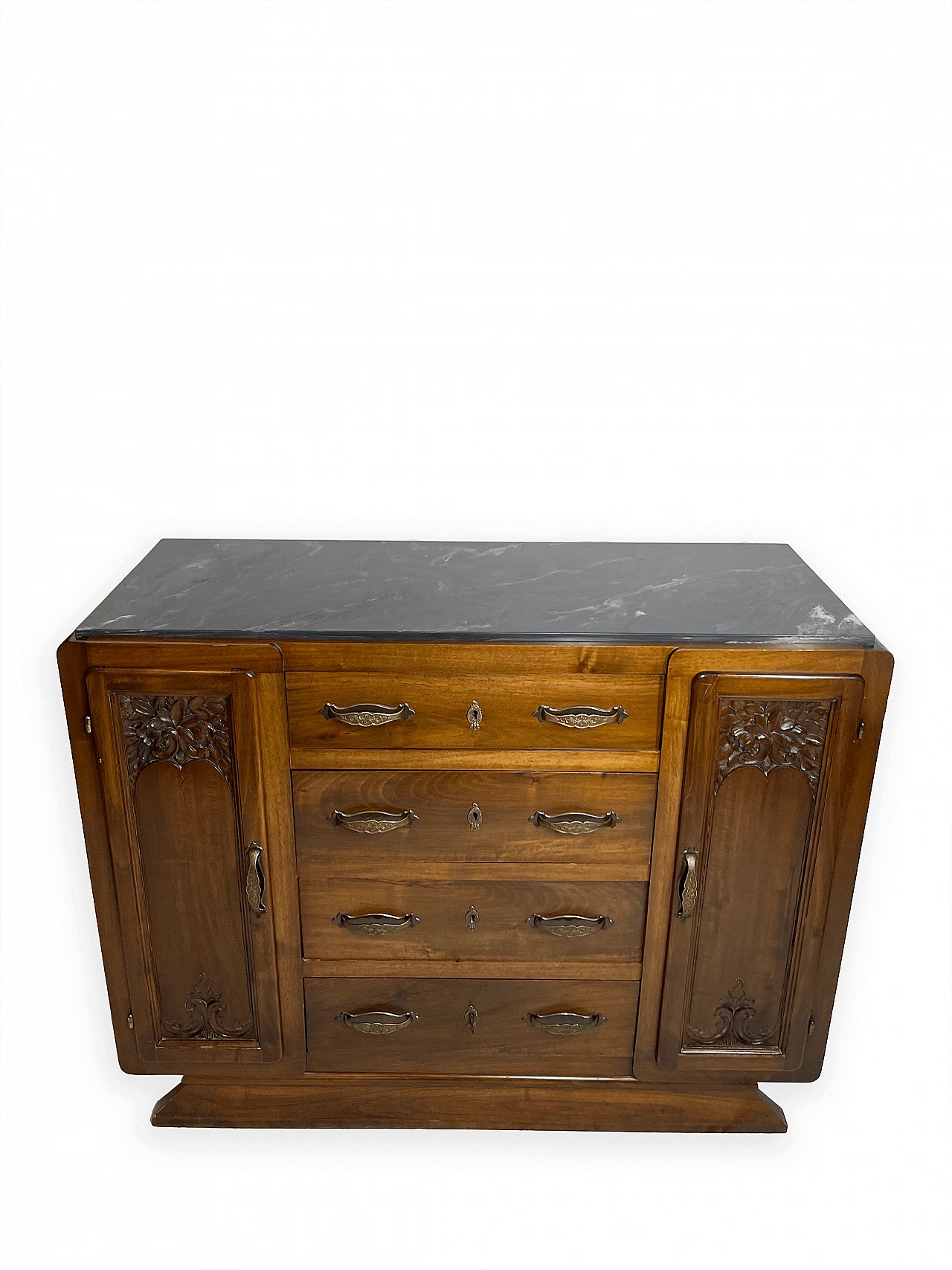 Piedmontese carved walnut and black marble sideboard, early 20th century 3